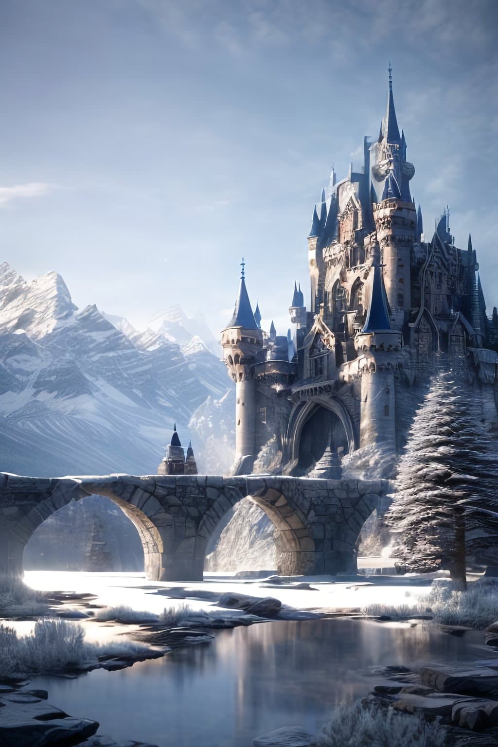 AI generated: a realistic sculpted castle and stone walls in the rocky mountains, in the style of gothic futurism,...