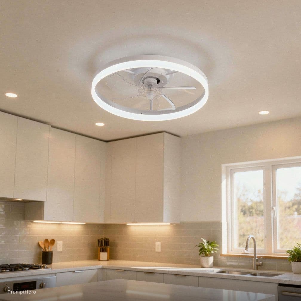 AI generated: Lifestyle photo, kitchen ceiling light, neutral light, clean kitchen background, natural light, warm...