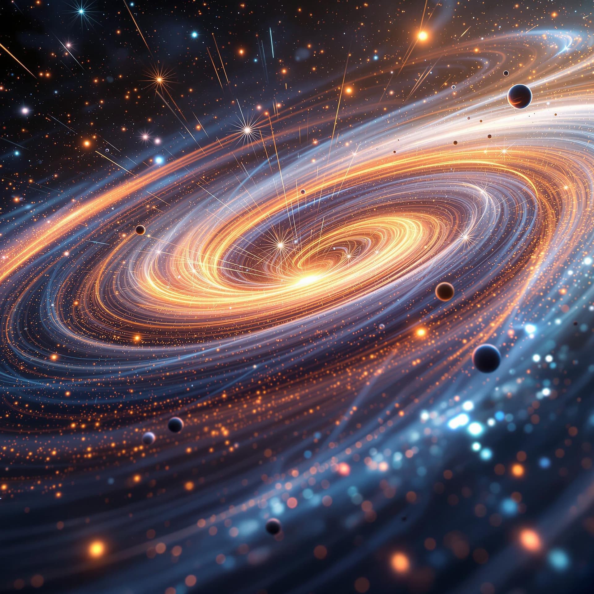 AI generated: Visualize the interplay of special and general relativity set against a backdrop of quantum mechanic...
