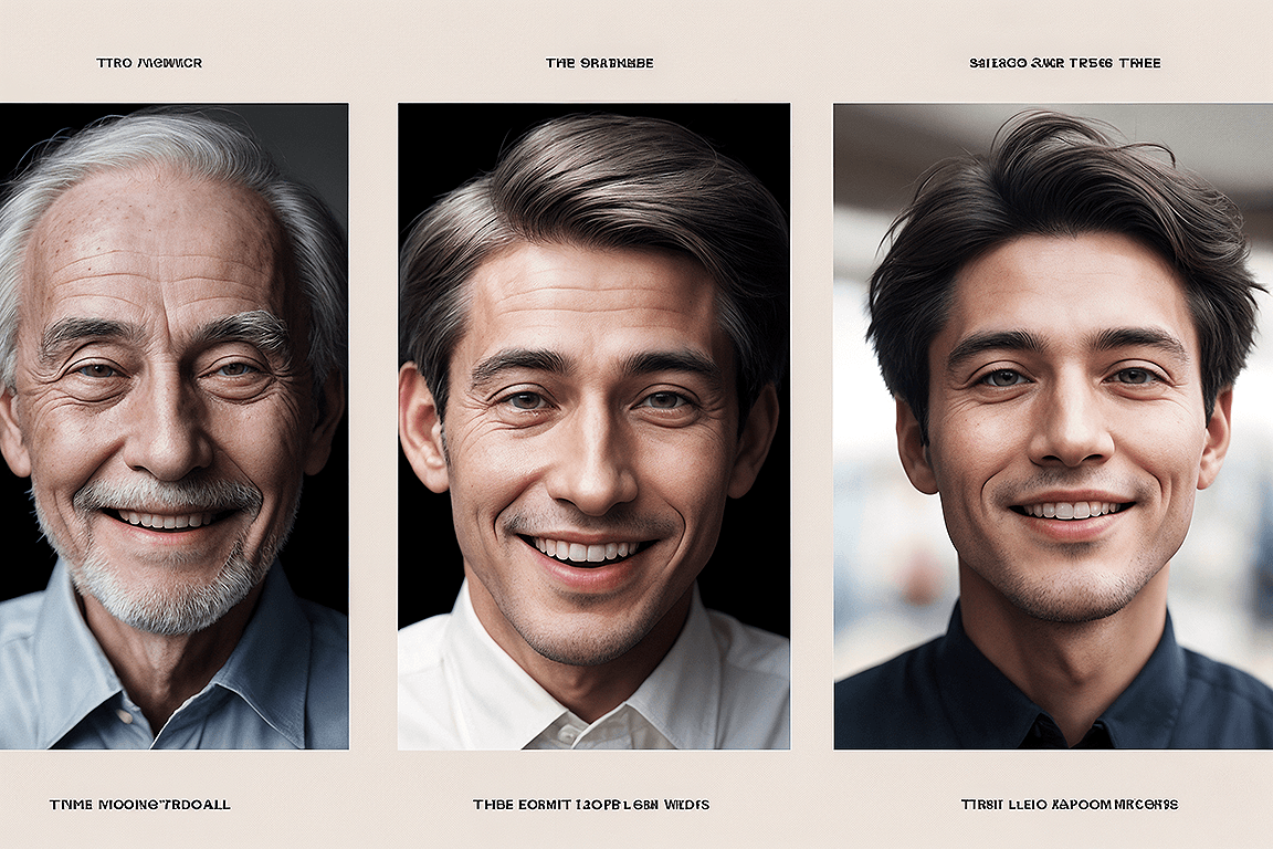 AI generated: A striking triptych photograph depicting the transformation of a man through the years. The first im...