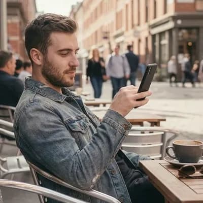 AI generated video: La cámara se acerca lentamente mientras el chico scrollea