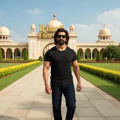 AI generated video: Create an image using prompt hero with my favorite hero prabhas at ramoji film City of Hyderabad 