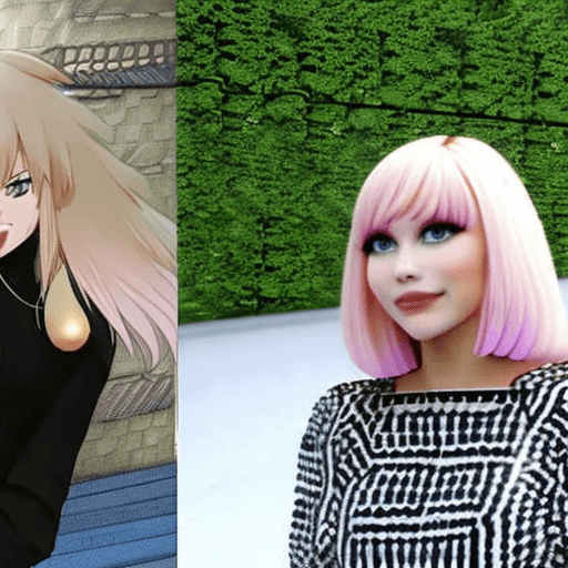 AI generated: Dos chicas gal estilo anime , chica gal Yamamba morena de pelo blanco y maquillaje exagerado y Chica...