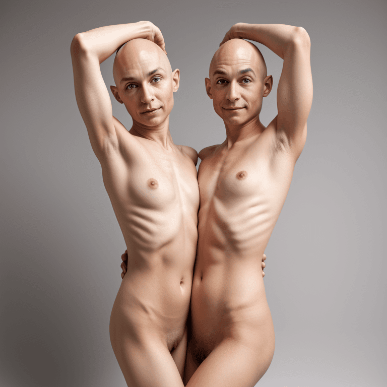 AI generated: flat lights without shadows, frontal view, full body, full length, texture of a naked diverse pair, ...