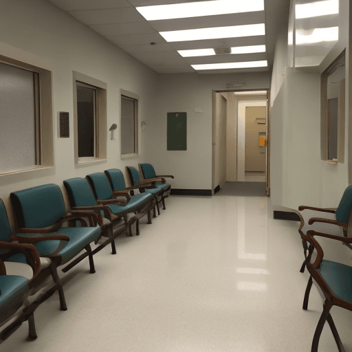 AI generated: Hospital waiting room, liminal, creepy, ominous.
