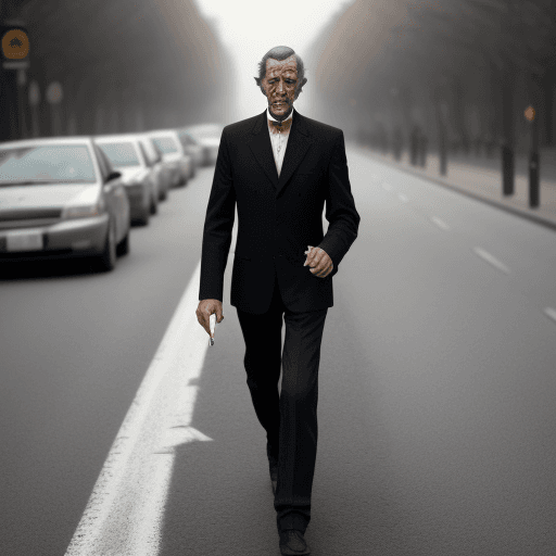 AI generated: A man is walking on the road smoking