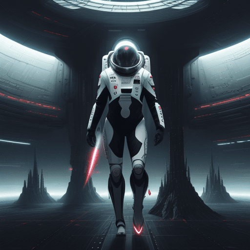 AI generated: Blackman in spacesuit, spaceship inside, Tsutomu Nihei style, Sidonia no Kishi, gigantism, laser gen...
