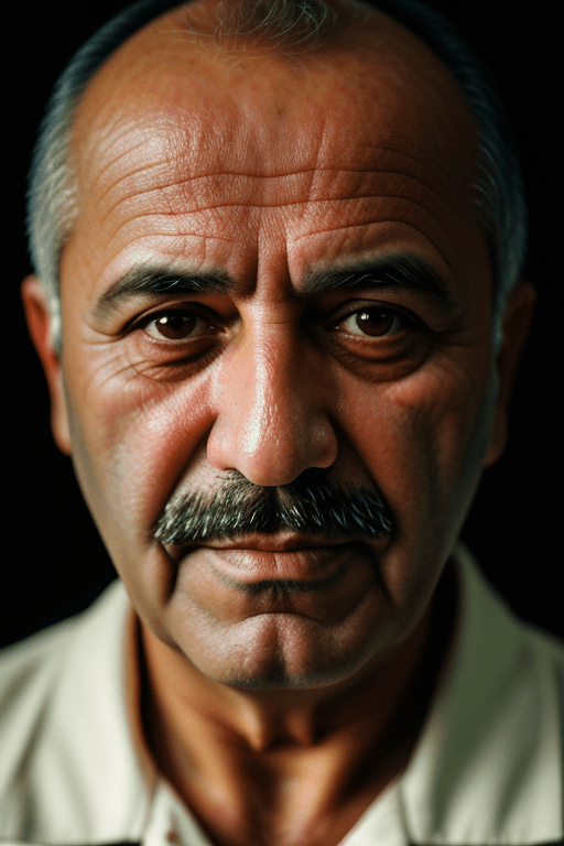 AI generated: Portrait photo of a 50 year old turkish man, close-up, face, dimly lighting, 35mm film photography, ...
