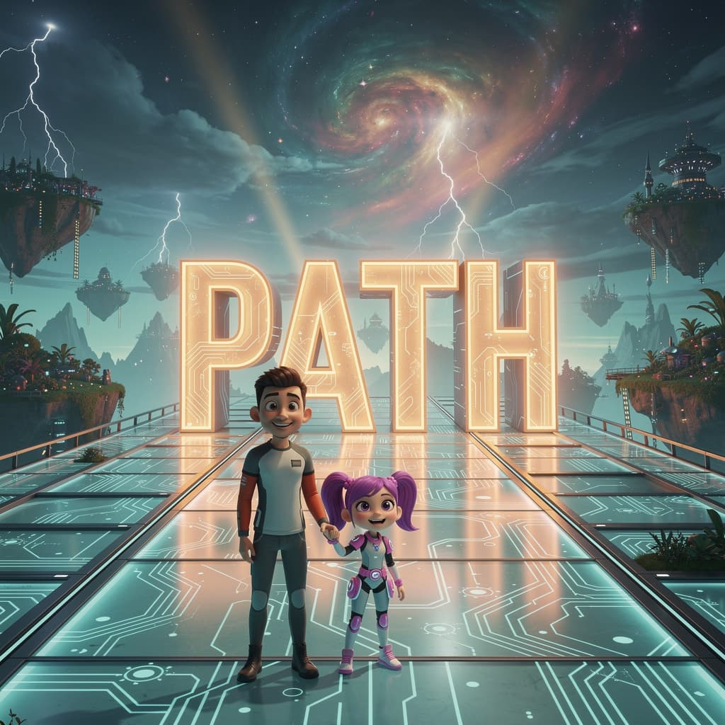 AI generated: (A 3D animated feature film still in the style of Pixar and Disney:1.3), 
(Giant glowing 3D text "PA...