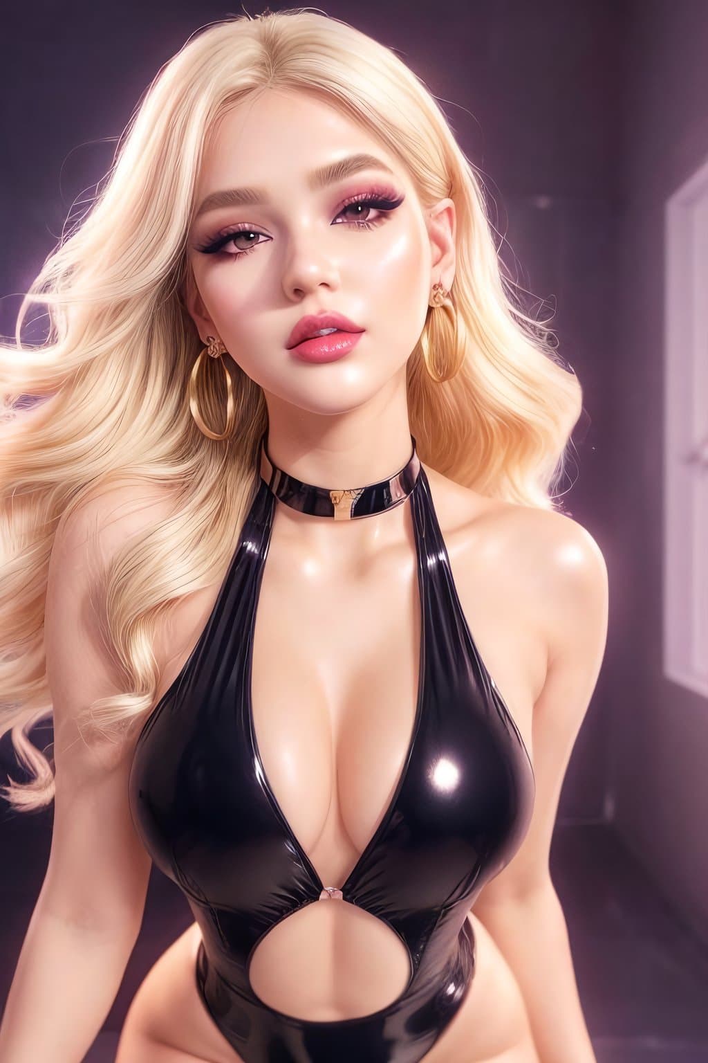 AI generated: thepit bimbo,glossy sexy bimbo, 1girl, solo, One one-piece swimsuit, (Beautiful Blonde Woman) smooth...