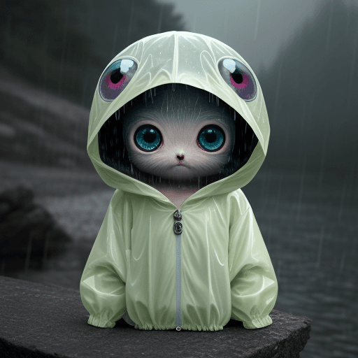 AI generated: [adorable little alien creature wearing a cozy oversized rain jacket] in the
style of elegant chic, ...
