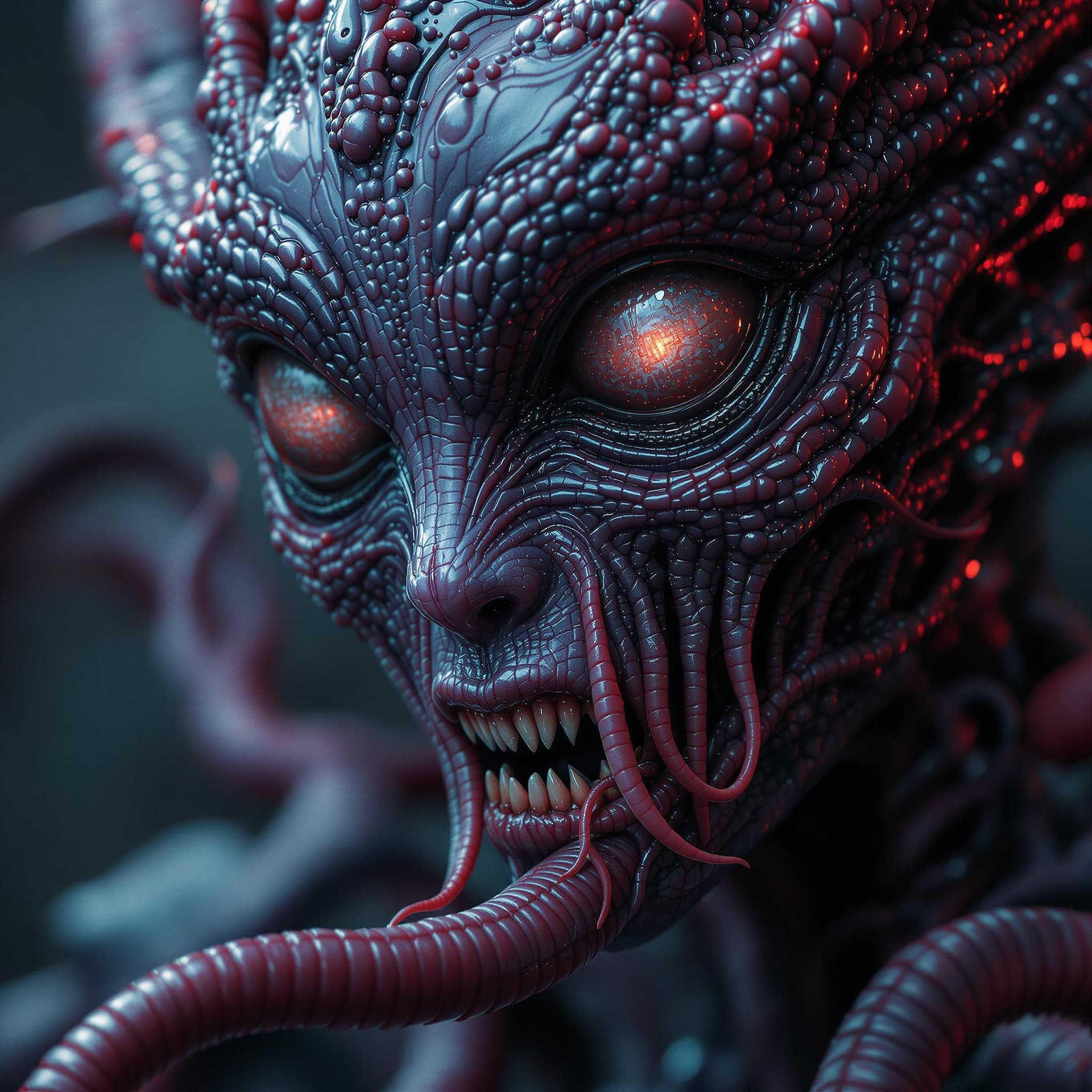 AI generated: slimy,creepy female cyborg demons,different full body modelposition, high detailed cinematic backgro...