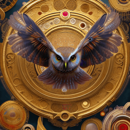 AI generated: high resolution 8k, Savinio master painter, Byzantine artwork, Owl,
  feathers, intricate background...
