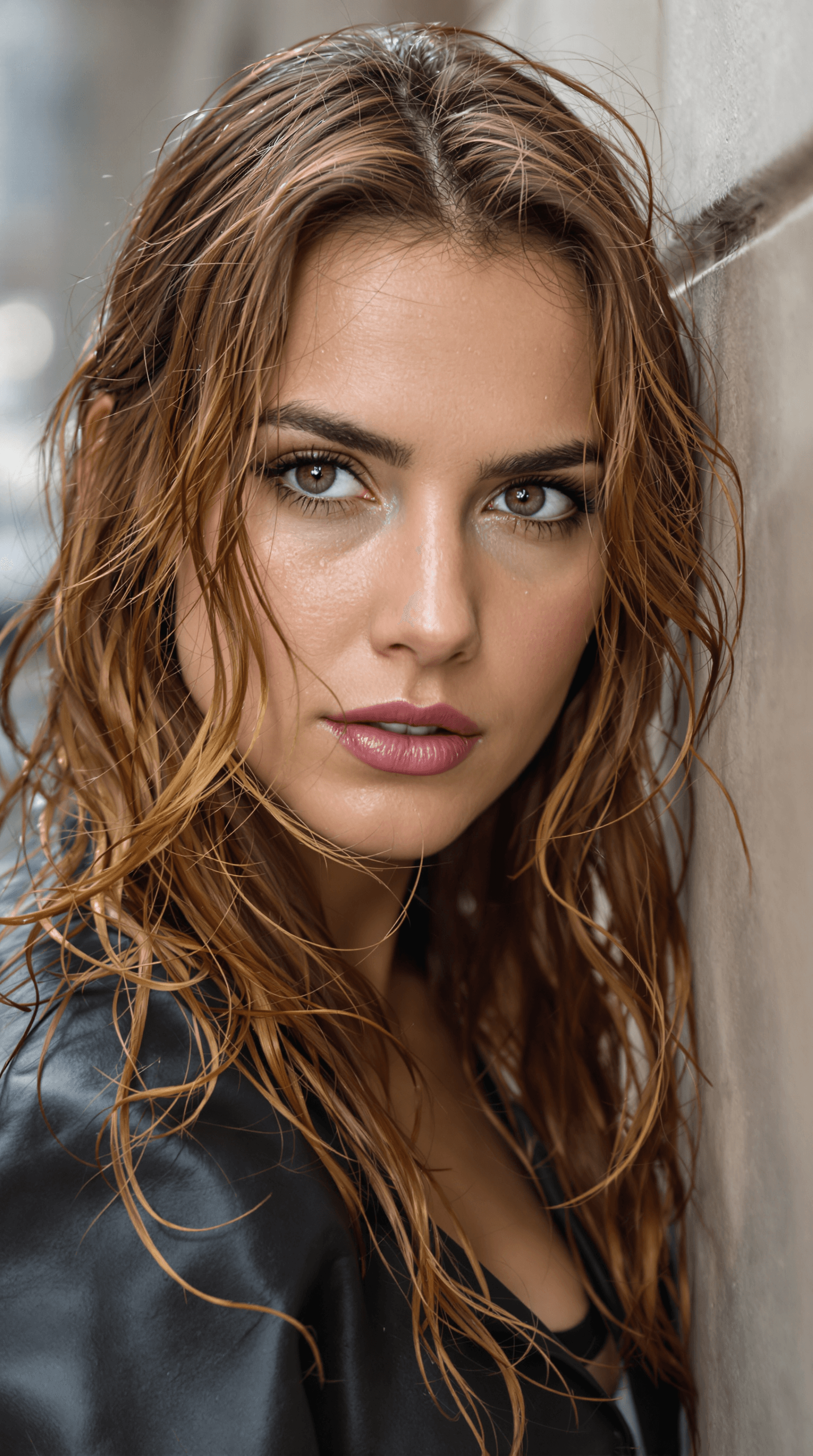 AI generated: A woman with vibrant brown hair, green eyes, captured in ultra-realistic 8K resolution using a Canon...