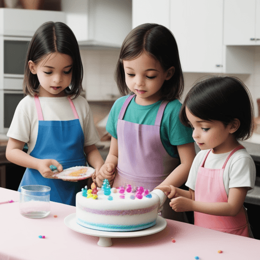 AI generated: image of children making a cake for coloring