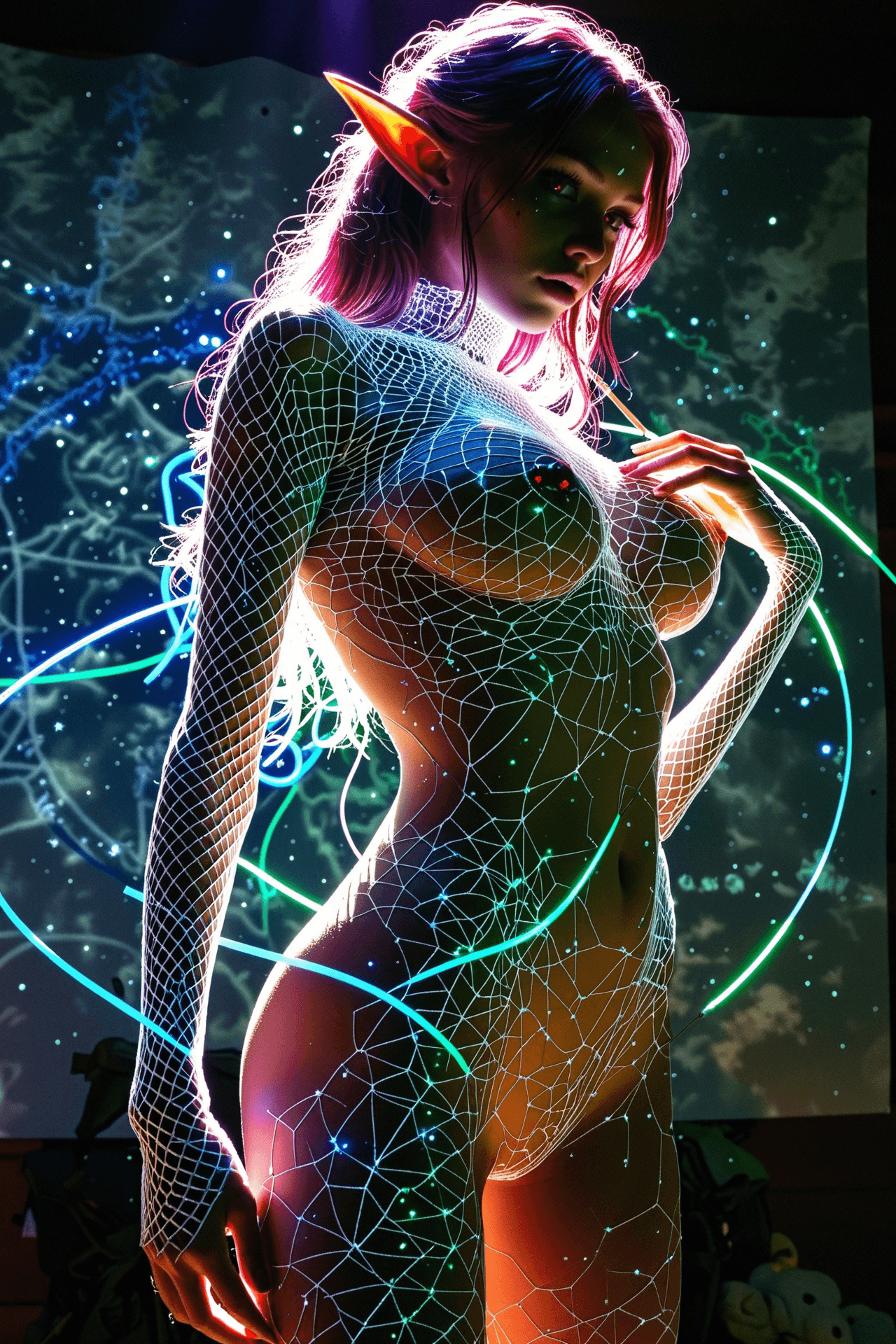AI generated: elf with constellation bodysuit