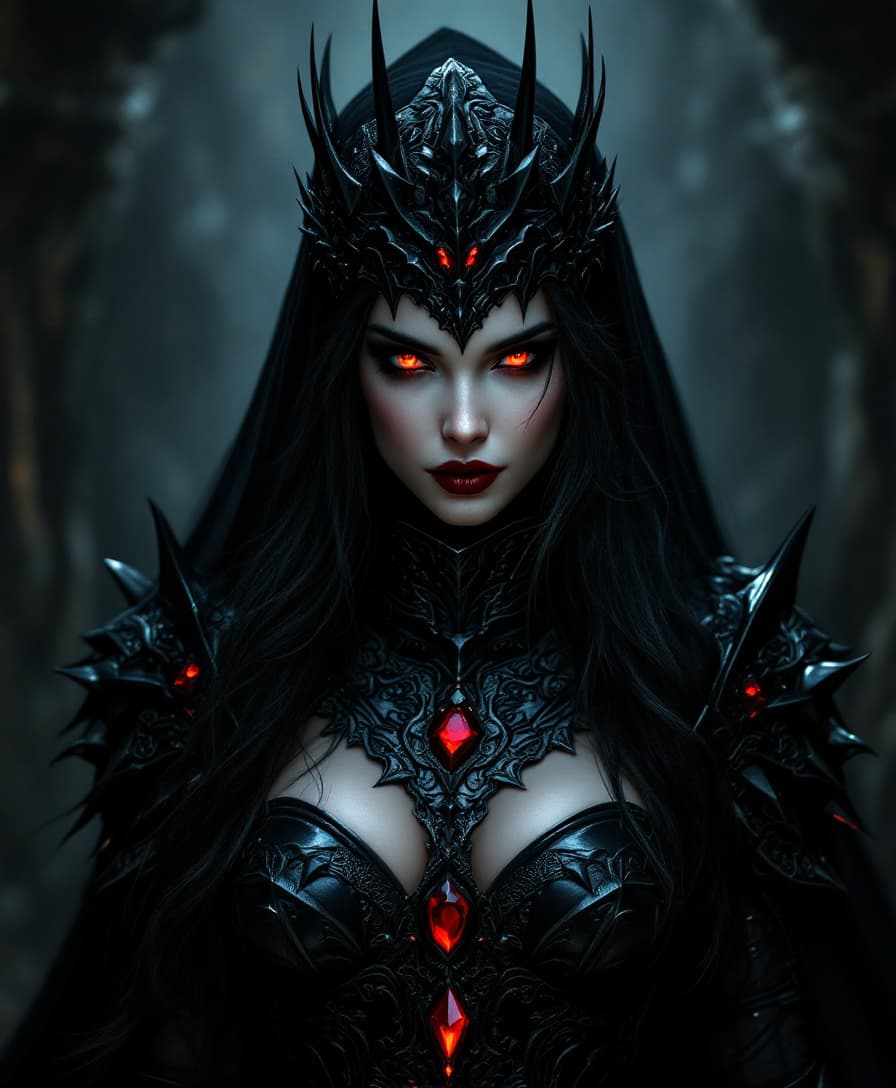 AI generated: In the heart of a shadowed crypt, a majestic vampiress stands as the embodiment of dark power and ti...