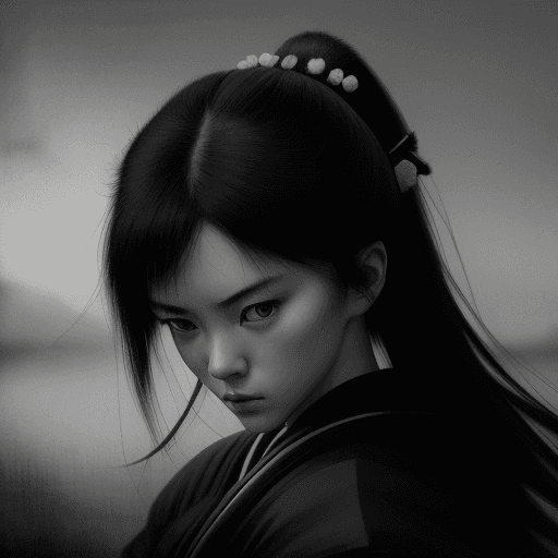 AI generated: samurai girl, in the style of black and white realism, atmospheric impressionism, darkly romantic re...