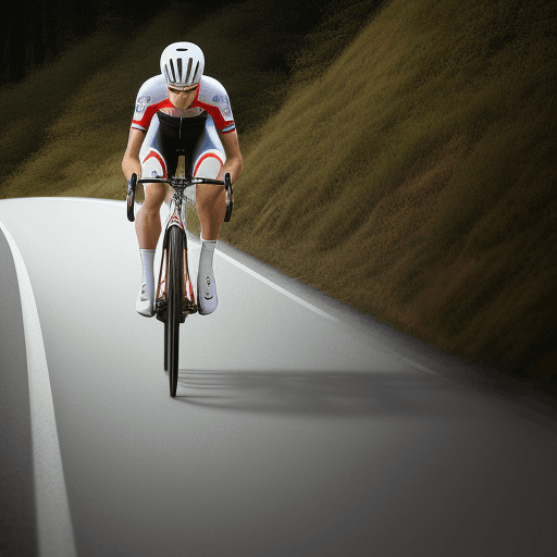 AI generated: An abstract Image of a Professional cyclist white dressed, on a Red road bike climbing a hill