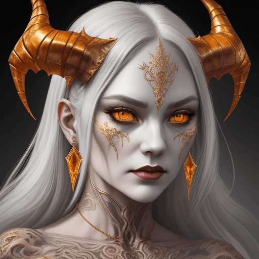 AI generated: the face of a woman dressed in demon attire, in the style of light gray and light gold, vibrant illu...