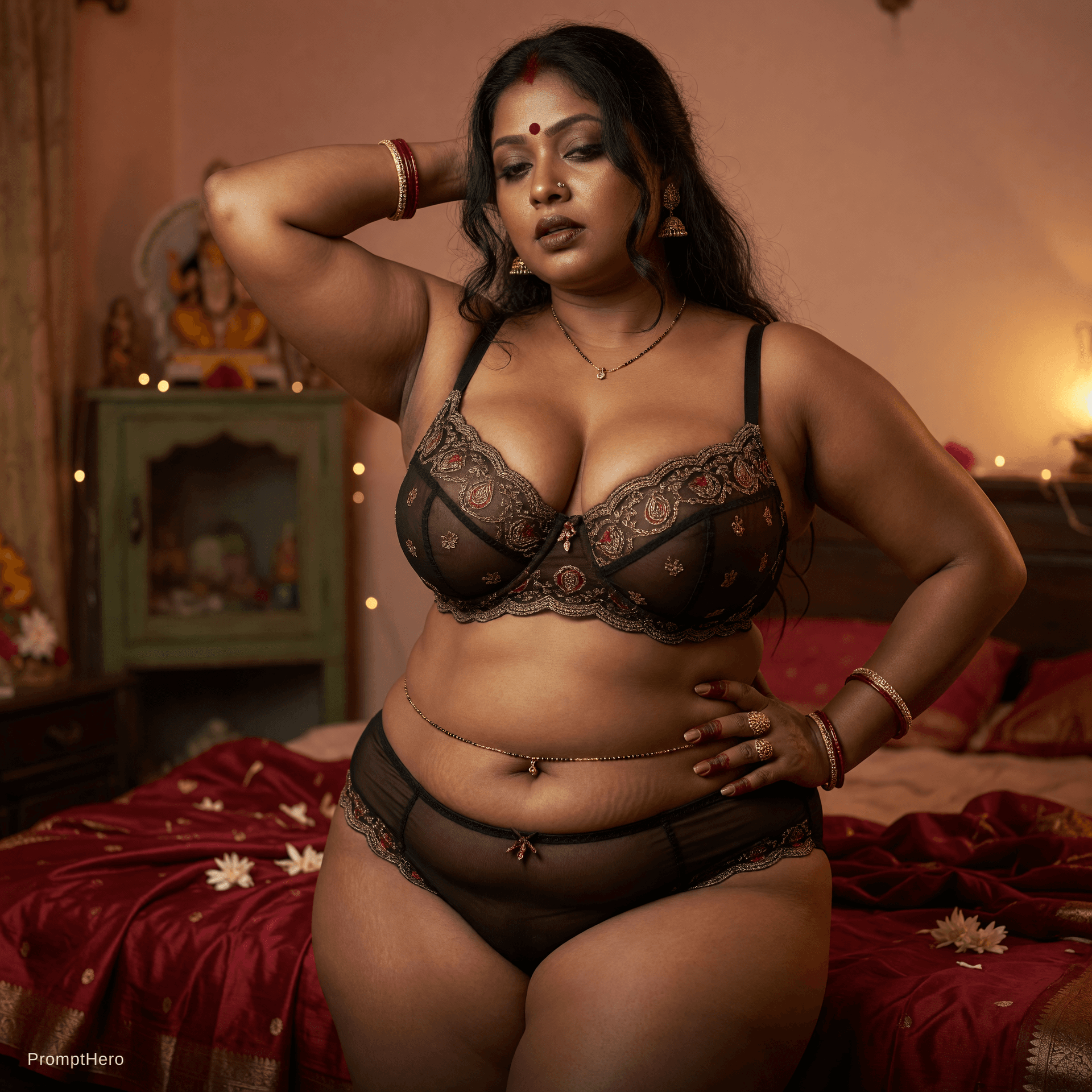AI generated: Sexy bengali women wearing lingerie with chubby body 