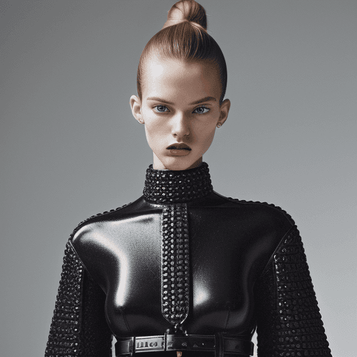 AI generated: Medium shot portrait of  a beautiful model in Balenciaga outfit, fashion shot, editorial, highly det...