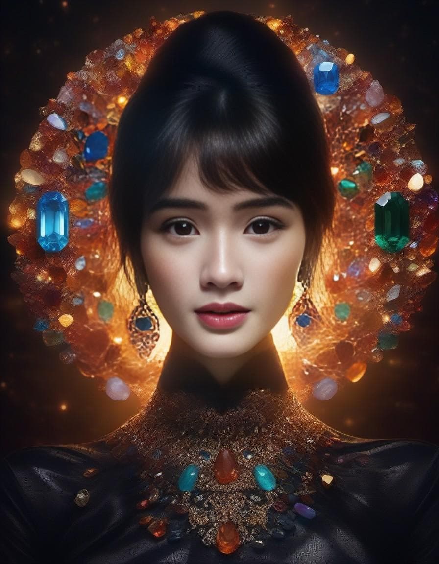AI generated: A digitally enhanced image of a collection of gemstones, creating a mesmerizing and luxurious scene....