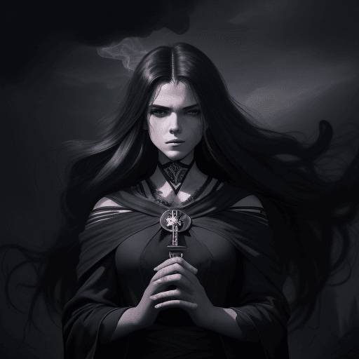 AI generated: (character of video game 1:3)::2 royal, darkness, long windblown hair and cloth, Magic the gathering...