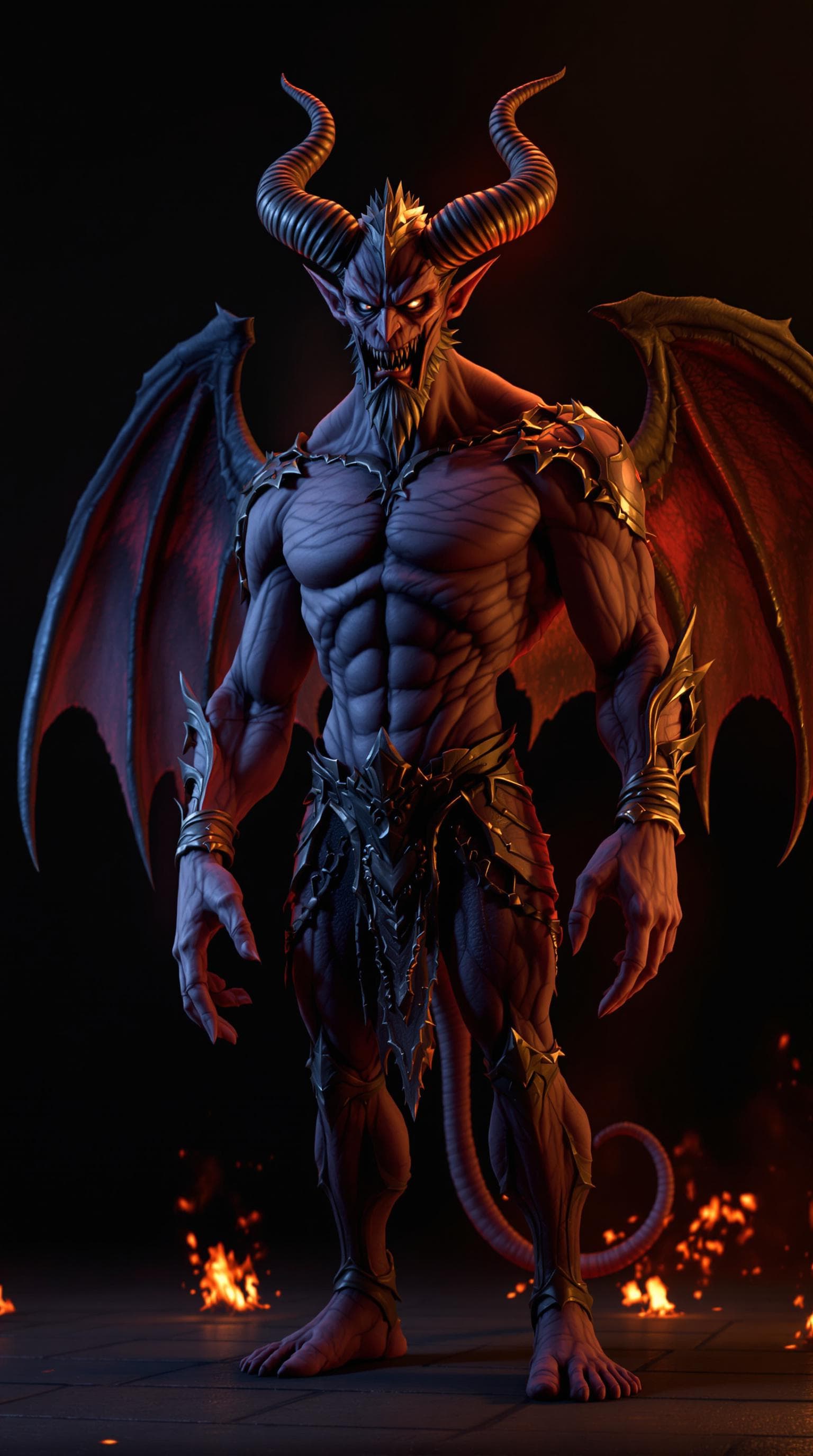 AI generated: 3D cartoon style, Pixar-like, ultra high resolution, highly detailed. Lucifer, Satan, demon,  full-b...