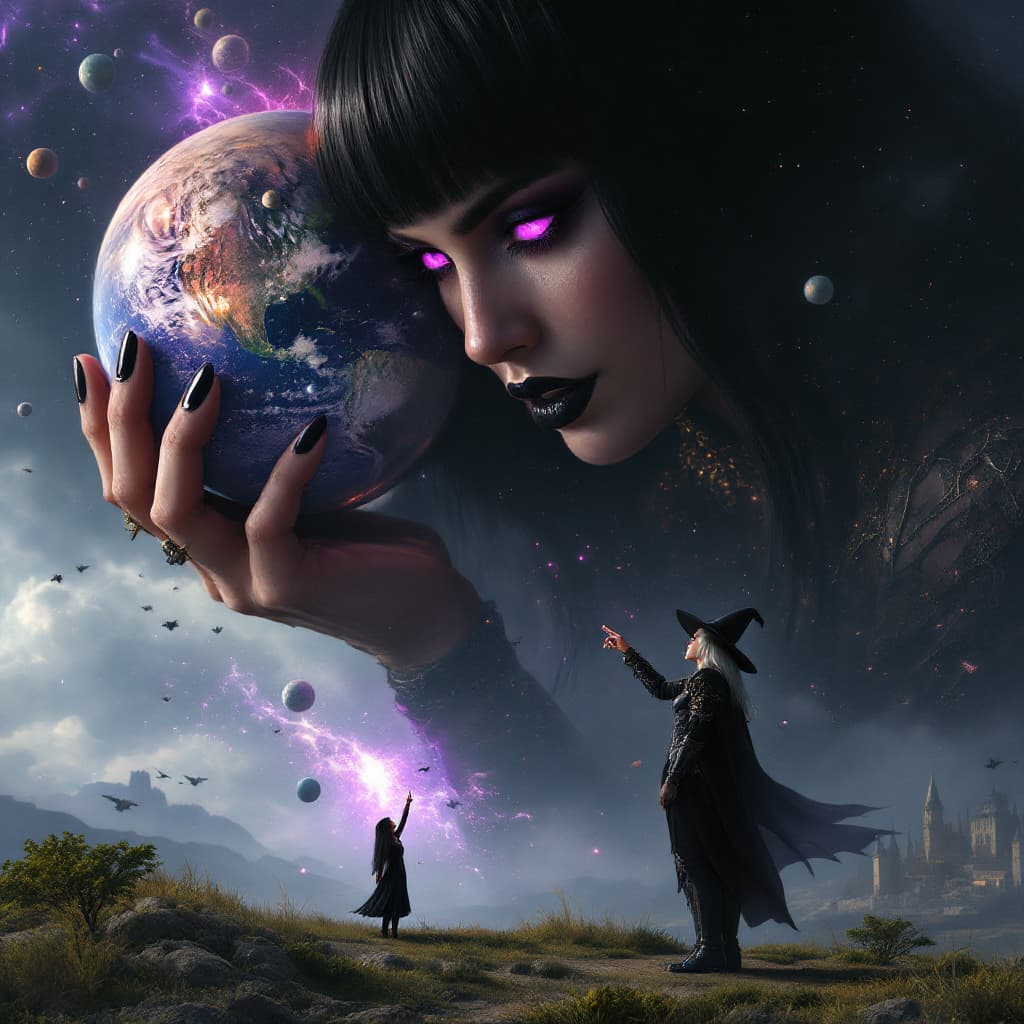 AI generated: enormous giantess female who looks like WWE superstar 
 Rhea Ripley with black medium length hair an...
