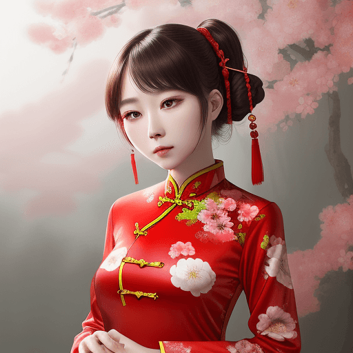 AI generated: chinese red blouse, in the style of dreamy and romantic compositions, floral explosions --ar 24:37 -...