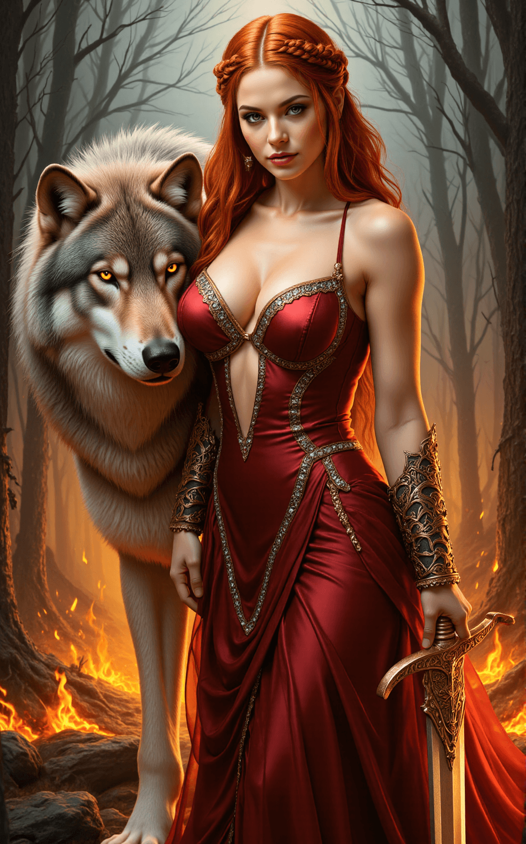 AI generated: A breathtaking Viking warrior bride stands at the center of a scene that fuses fantasy with realism,...