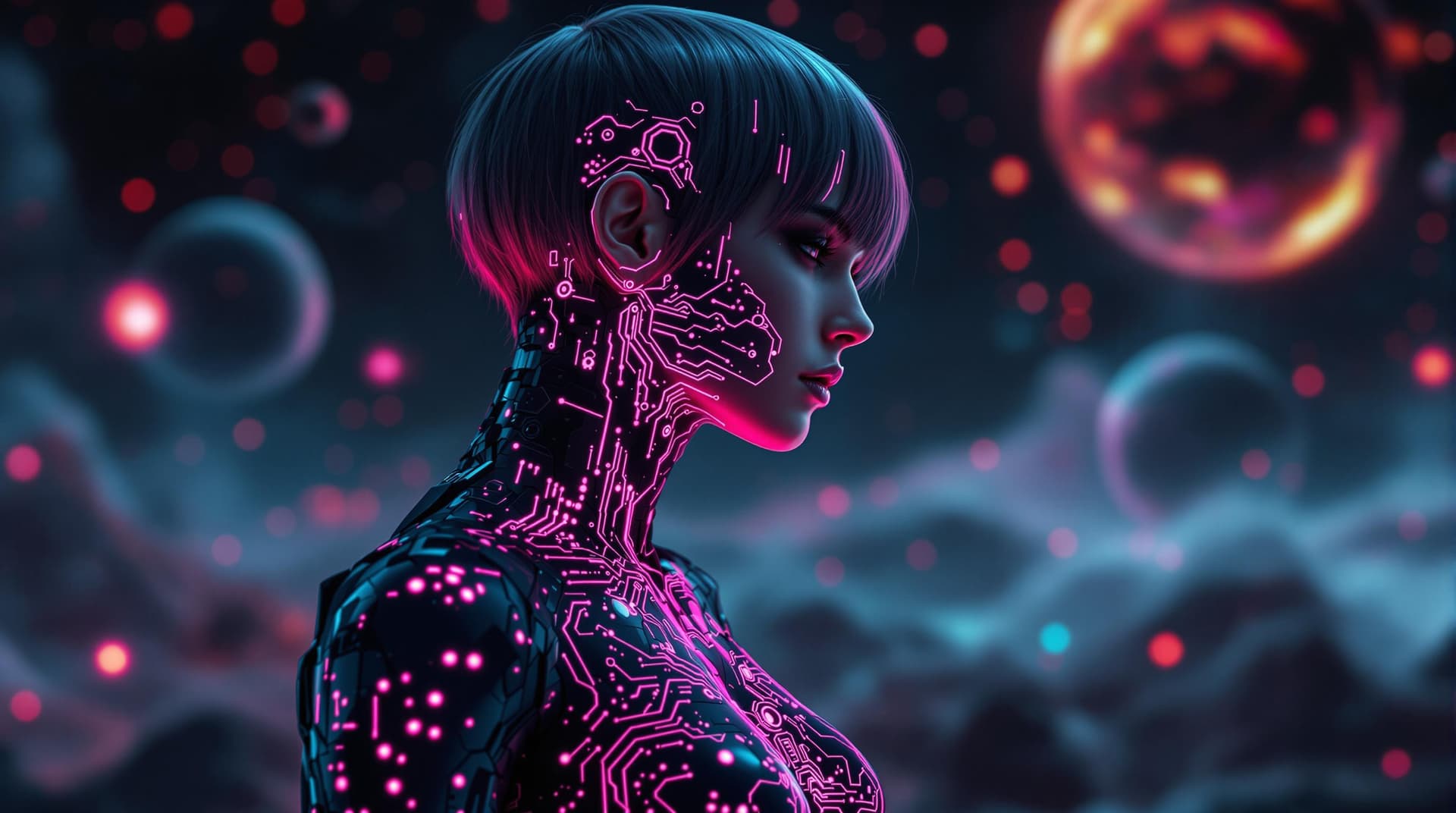 AI generated: A photorealistic image captured with a Panasonic Lumix GH7. The image features a futuristic characte...