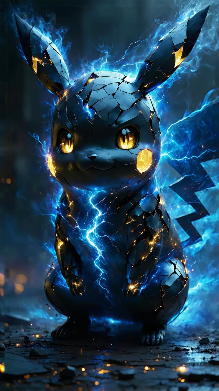 AI generated: Create an awe-inspiring masterpiece depicting a war-torn, godlike Pikachu transcending dimensional b...