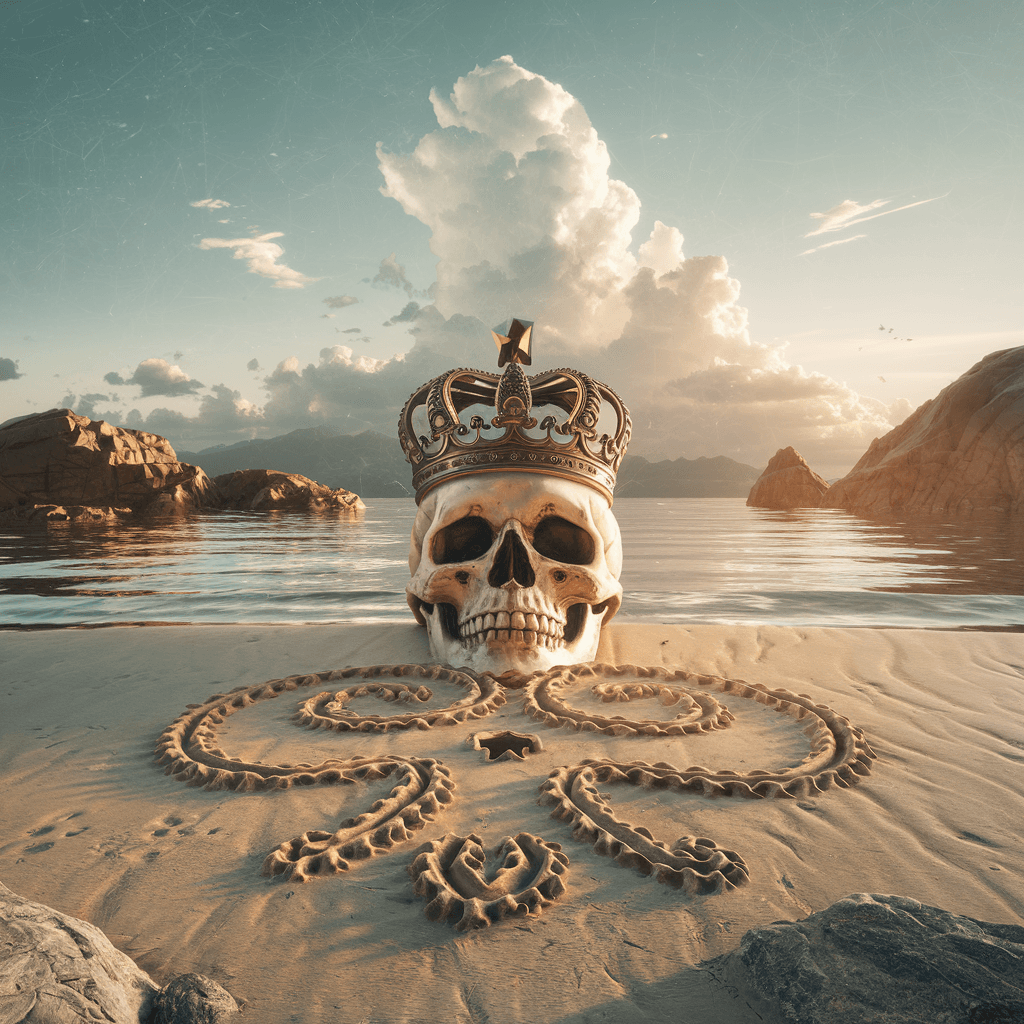 AI generated: the sky in the background, in the style of realism with fantasy elements, skull motifs, light-filled...