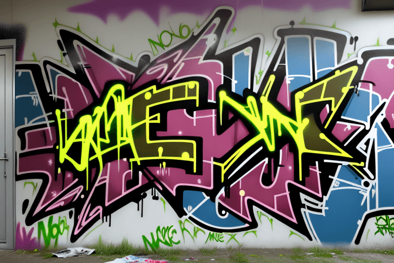 AI generated: wicked Graffiti reading 'No ChanCe LaNcE!' in Style of Jersey Joe rime