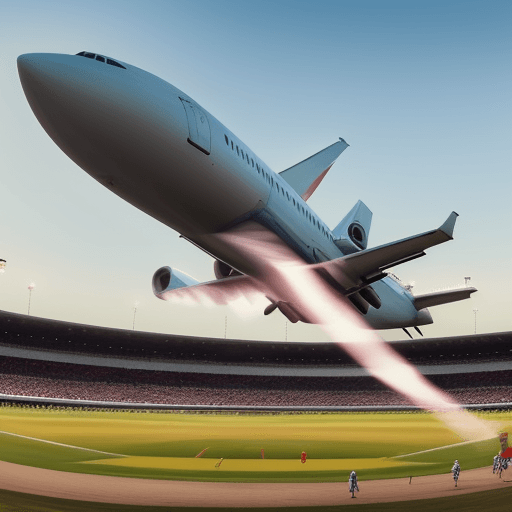 AI generated: A big plane taking off at the last moment when suddenly hitting the boundary 