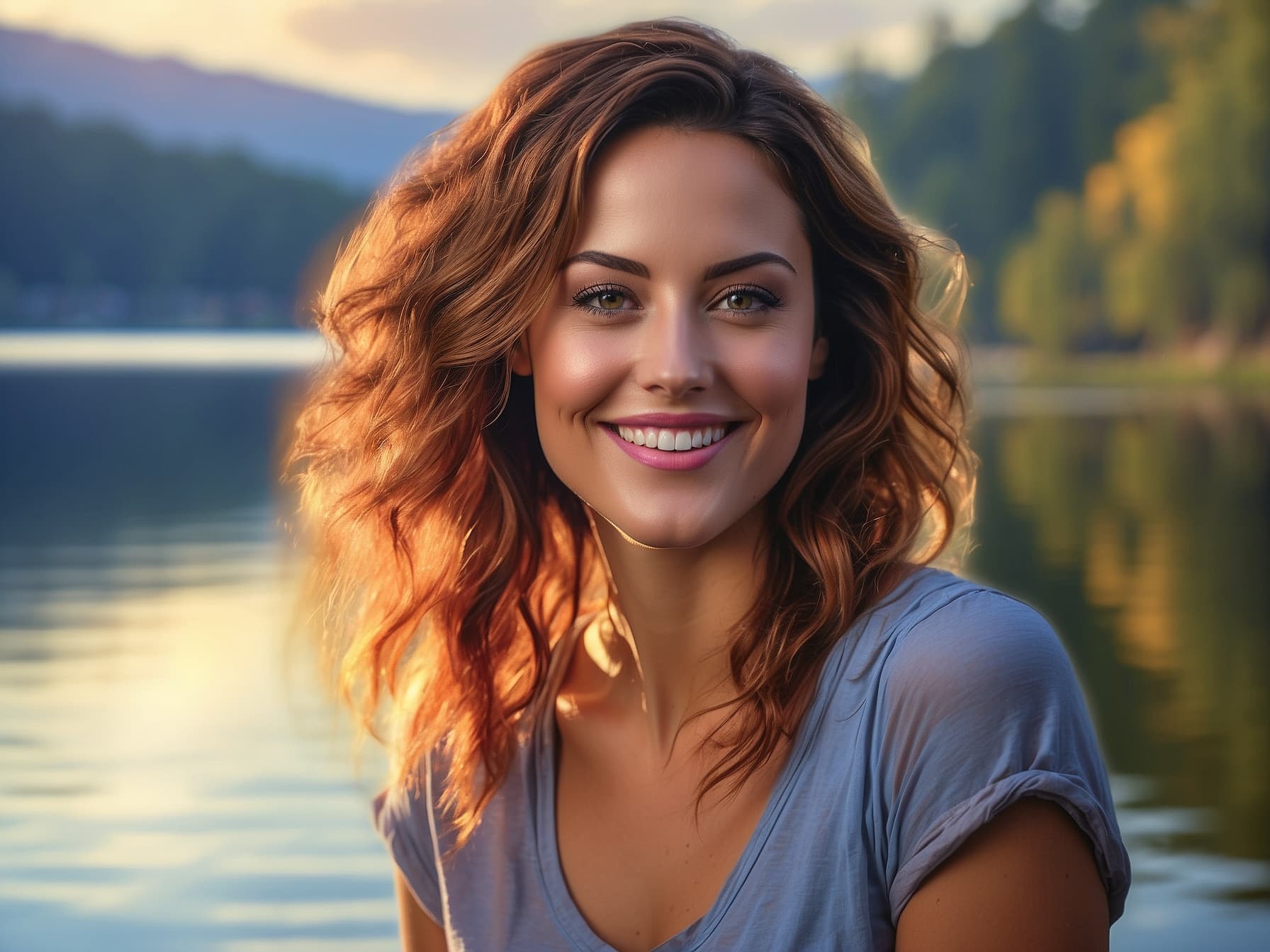 AI generated: a woman standing in front of a body of water, a stock photo by Armin Baumgarten, featured on cg soci...
