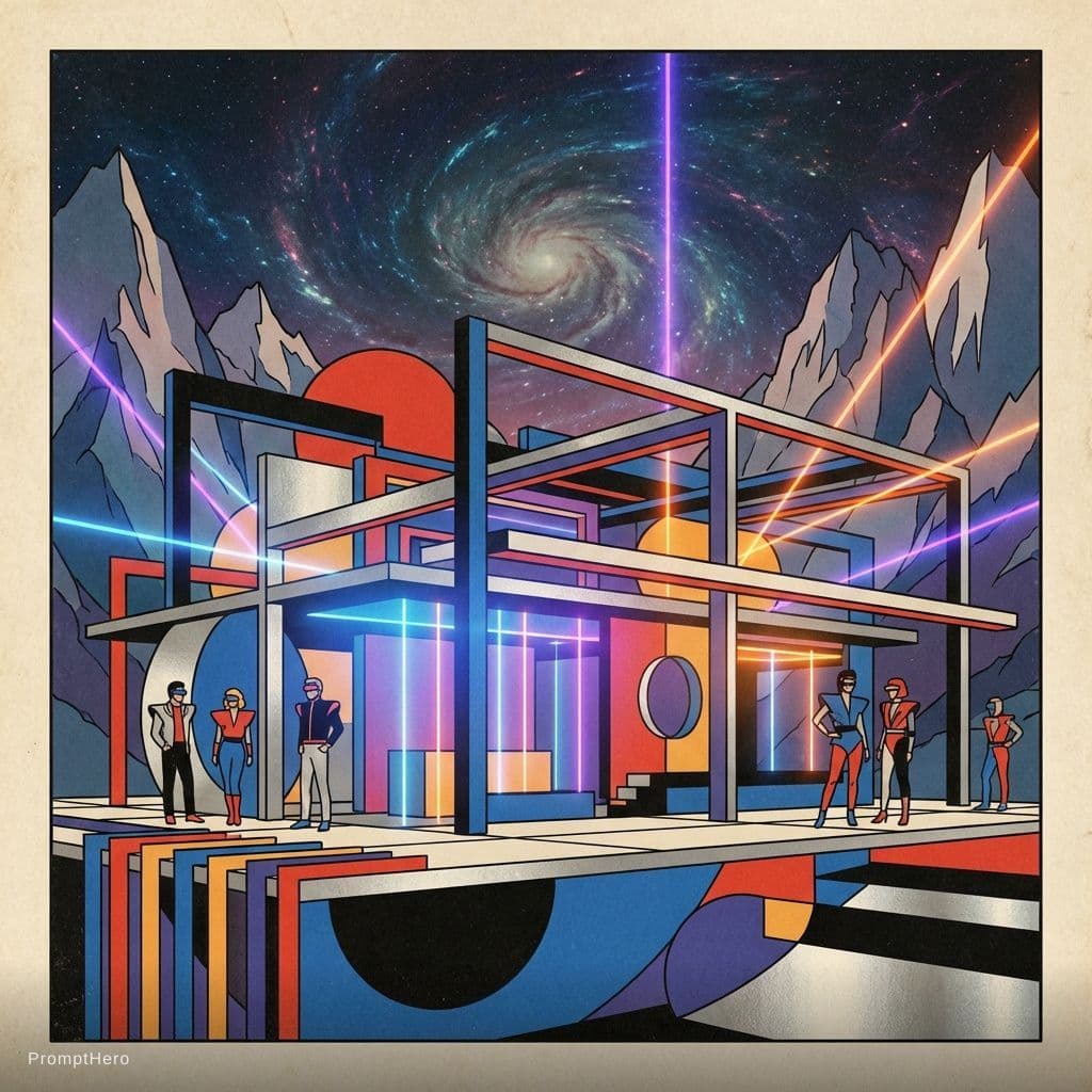 AI generated: In the style of el lissitzky,Bauhaus art,epic single storey villa,futuristic,geometric forms,light b...