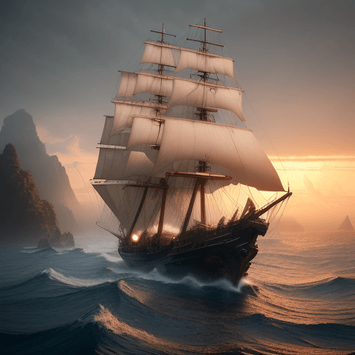 AI generated: Photo of a ultra realistic sailing ship, dramatic light, pale sunrise, cinematic lighting, battered,...