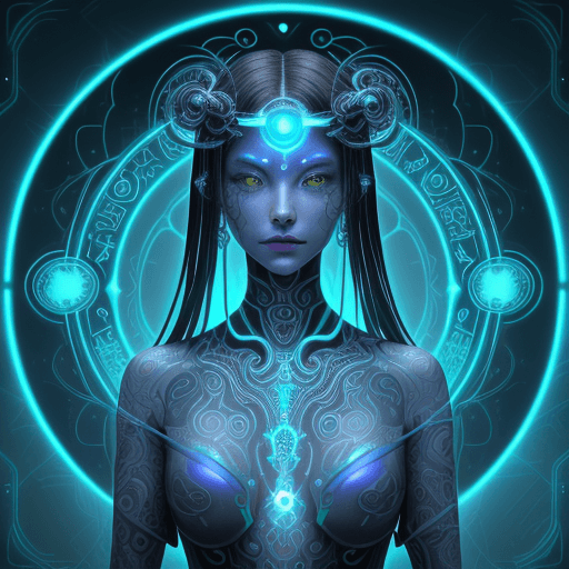 AI generated: Design a captivating character born from the convergence of ancient mysticism and futuristic technol...