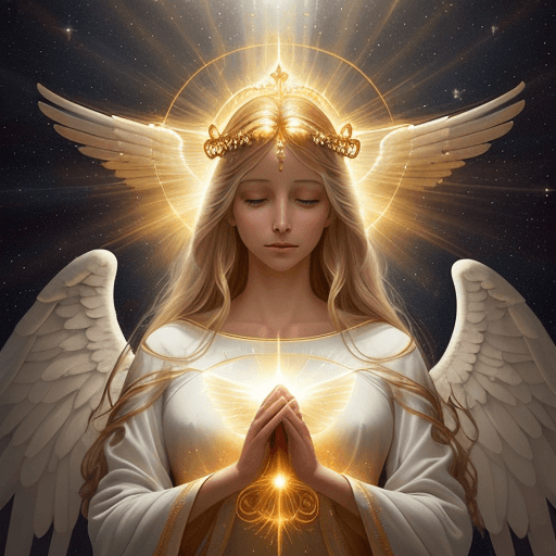 AI generated: An ethereally radiant Angel Gabriel as a woman, her divine essence transcends the earthly realm in t...