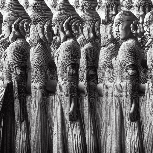AI generated: Buddhist monks, profile-like faces, microchips, elegant, beautiful background, Octane rendering, H.R...