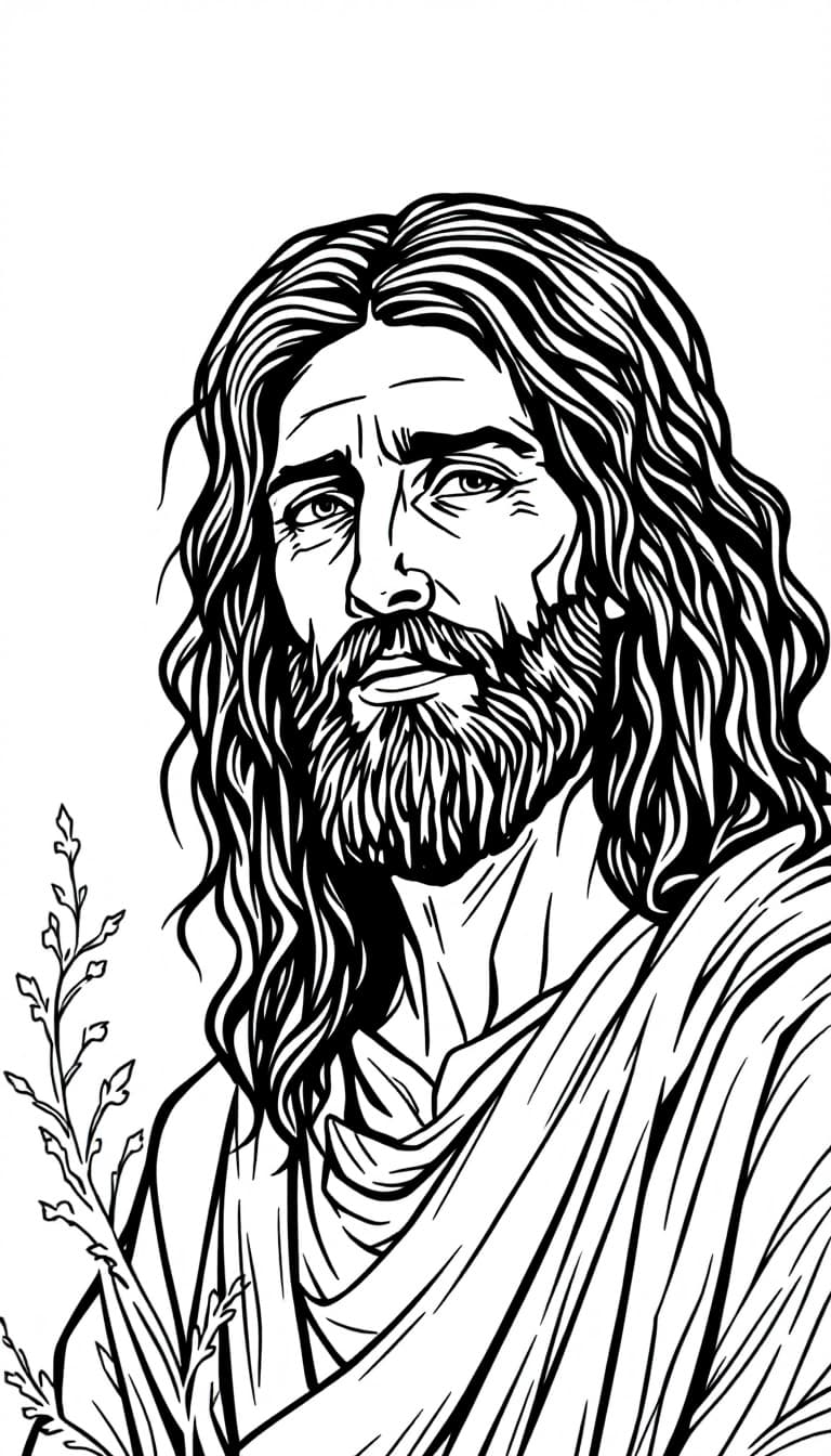 AI generated: Line art drawing showing  jesuschrist , in the style of Chris Aronodale, with a cartoon style, thick...