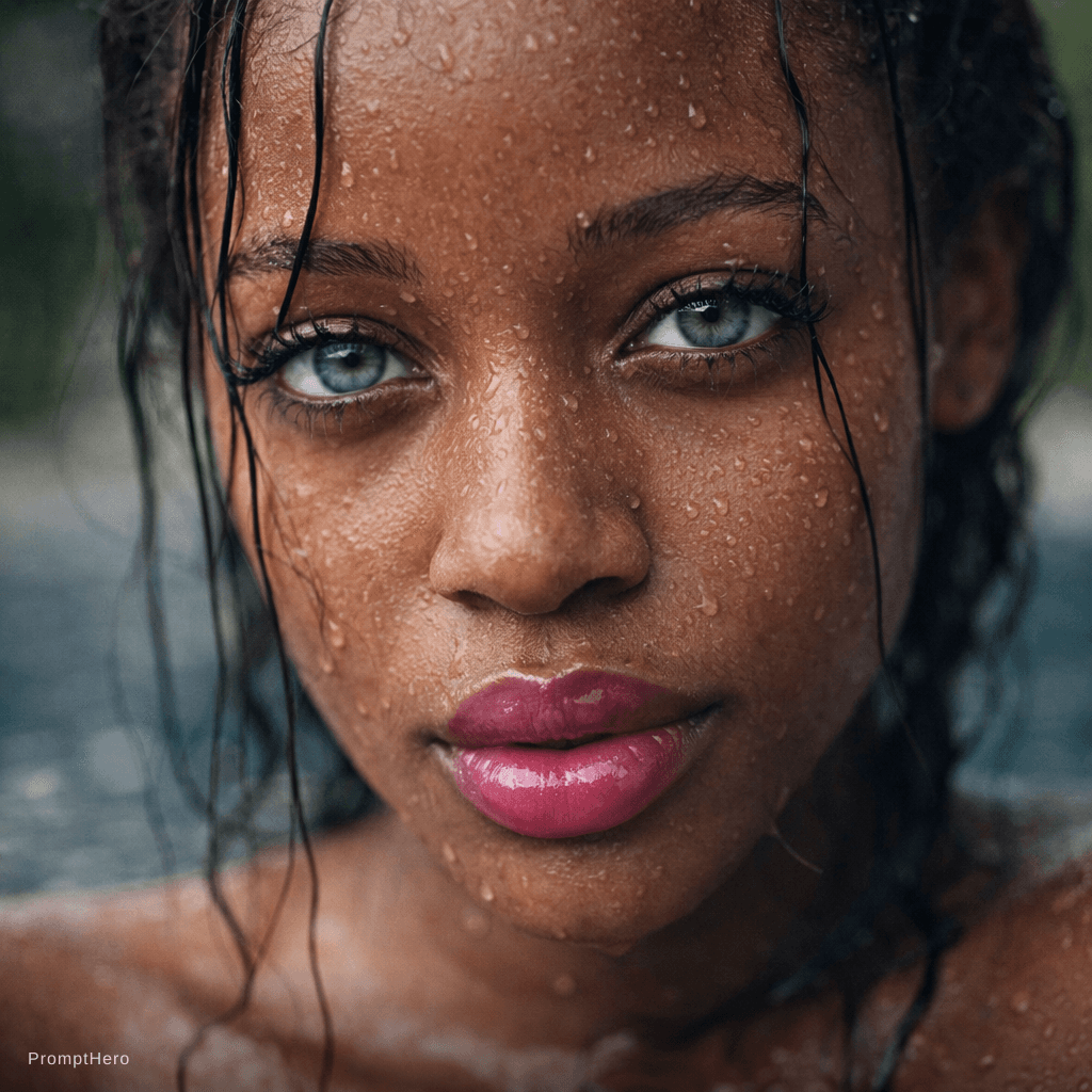 AI generated: {
  "subject": {
    "type": "female model",
    "expression": "pink bold lips",
    "eyes": {
...