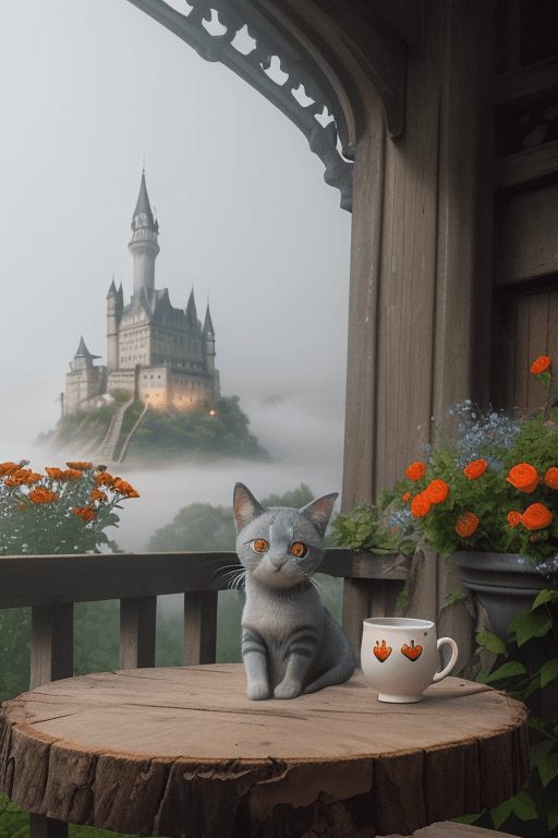 AI generated: The fog enshrouds the scene, creating an air of mystery, Raw photo, artistic photography, gray cute ...