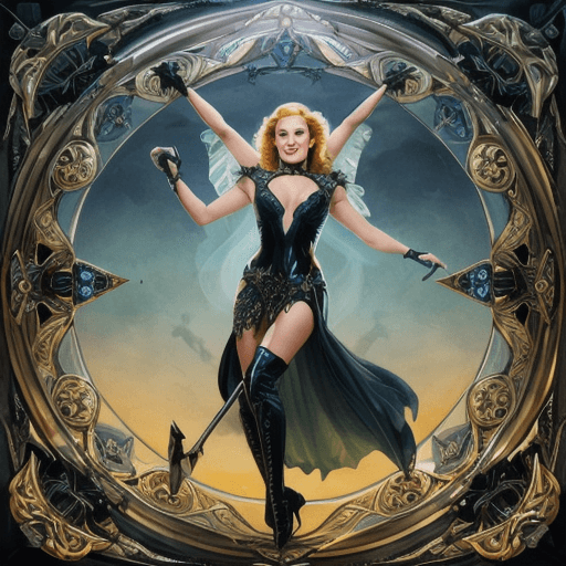 AI generated: smiling witch, stuning action scene of vengeance, eledrae by taijen 3, in the style of Alberto Varga...