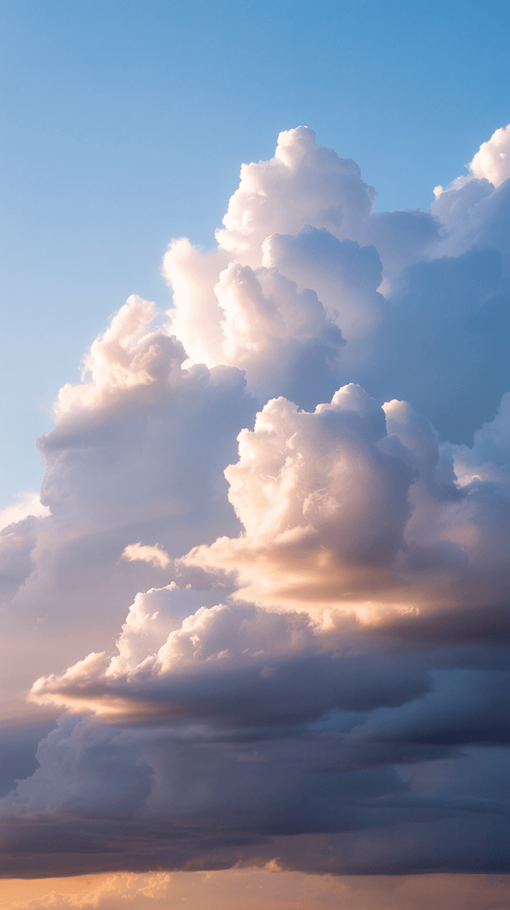 AI generated: Lush, airy, light clouds in sunlight. The image is in the following colors: white, ash-pink, dusty l...