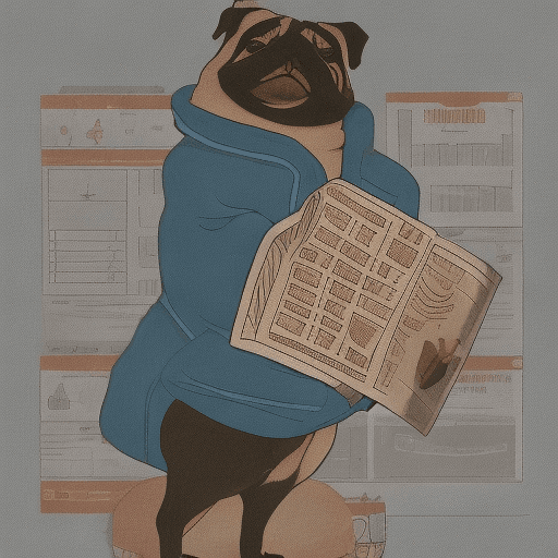 AI generated: anthropomorphic pug dog, in a robe, eating breakfast and reading the newspaper, lightroom, cinematic...