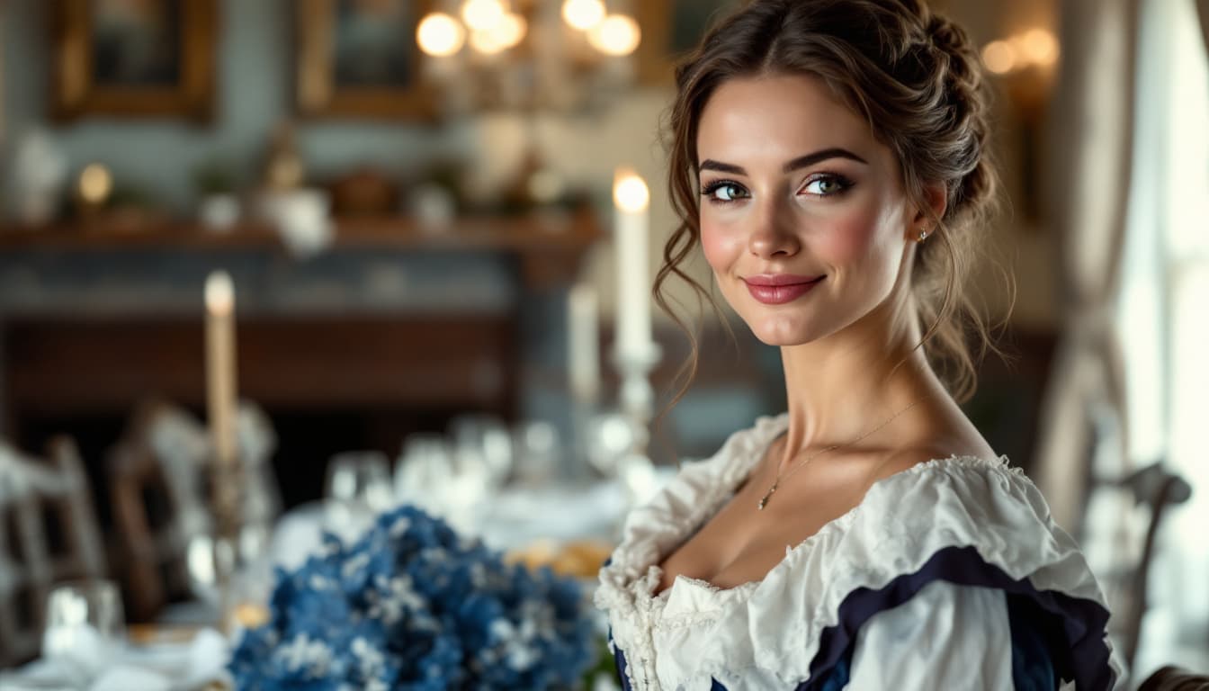 AI generated: An elegant picture of a female during the colonial period in America. She has an era specific dress ...
